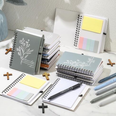 Kosiz 10 Sets Christian Journal Gifts Bulk Include Spiral Notebook with Bible Ballpoint Pen Aesthetics Boho Flowers Sign Religious Scripture Notepad for Church Pastor Sunday School (Morandi Color) in Saudi Arabia