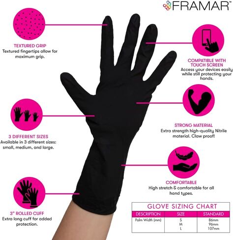 FRAMAR Powder Free Nitrile Gloves – 12 INCH Black Gloves Disposable Latex Free, Non Latex Gloves, Nitrile Gloves Medium Latex Free Gloves Medium, Guantes Desechables Medium Nitrile Gloves in Saudi Arabia