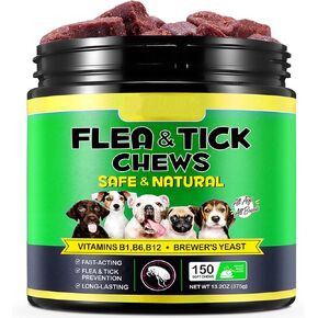 Flea and Tick Prevention for Dogs Chewables Tablets - Natural Flea and Tick Supplement for Dogs - Flea and Tick Chews for Dogs - Oral Flea Pills for Dogs - All Breeds and Ages