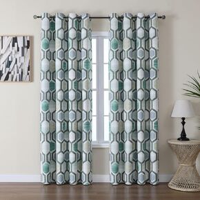 Airwill Full Blackout Curtains 96 Inches Long 2 Panels, Grommet Top Window Treatment Drapes with Hexagonal Geometric Pattern (52 x 96 Inch, 2 Panels, Light Beige)