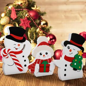 Snowman Christmas Decorations Indoor, Cute Xmas Snowman Tabletop Ornaments Centerpieces, Wooden Winter Signs Tiered Tray Decor for Christmas Winter Party Home Office Kitchen Farmhouse