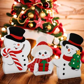 3PCS Snowman Christmas Decorations Indoor, Cute Snowman Winter Tiered Tray Decor Set, Christmas Winter Centerpiece Christmas Ornaments Signs for Xmas Party Home Office Shelf Decor