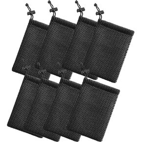 AnRui 4Pcs Nylon Mesh Drawstring Bag Black Small Pouch Bag for Mini Stuff Sack MP3 Chargers USB Cable Earphone Key Storage Net Bag Travel Kit Organizer for Lipstick Cosmetic Jewelry, 5 x 3.5 Inch