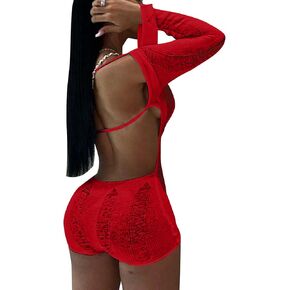 Rompers for Women Sexy - Hollow Out Backless One Piece Jumpsuit Off the Shoulder Bodycon Short Jumpsuit