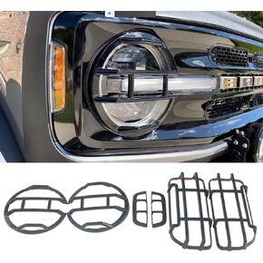 Tail Light Trim Headlight Cover Front Side Turning Lamp Protector for Ford Bronco Accessories 2021 2022 2023 Exterior Decoration Guard Kit Glossy Black 6-Pack
