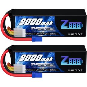 Zeee 6S Lipo Battery 9000mAh 22.2V 100C Soft Case RC Battery EC5 Connector with Metal Plates for RC Car Truck Desert Racer RC Tank RC Hobbies(2 Pack)