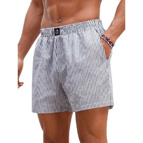 SHENHE Men's Striped Shorts Elastic Waist Casual Summer Beach Shorts with Pockets