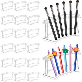 20 Pieces Plastic Pen Holder Acrylic Pen Display Stand 6-Slot Pen Holder Rack Clear Eyebrow Pen Stand Makeup Brush Rack Organizer for Home Office School Store