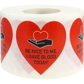 Be Nice to Me I Gave Blood Today Stickers 1.5 Inch Heart Shape Medical Healthcare 500 Total Adhesive Stickers