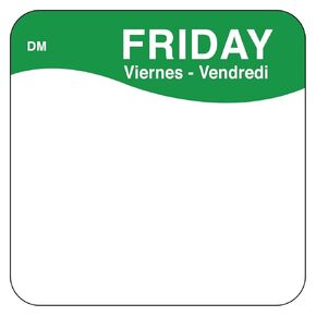 DayMark Safety Systems DissolveMark IT1133335 Day of The Week, Trilingual Label, Friday, 2" x 2", Green, Roll of 250