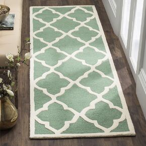 SAFAVIEH Cambridge Collection 2'6" x 8' Teal / Ivory CAM312T Handmade Moroccan Trellis Premium Wool Runner Rug