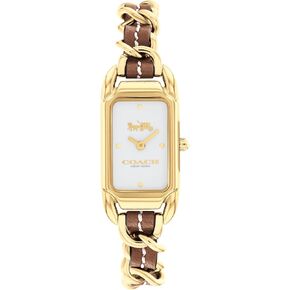 COACH Cadie Women's Watch - 2H Quartz Watch with Genuine Coach Leather on a Chainlink Bracelet - Water Resistant 3 ATM/30 Meters - Gift for Her - Premium Fashion Timepiece for Everyday Style - Adjustable- 17.50mm