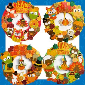 Thanksgiving Crafts for Kids 16 sets, DIY Wreaths Thanksgiving Activities for Toddlers, Holiday Bulk Foam Stickers Party Favors, Class Pack Project Turkey, Pumpkin, Fall leaves Autumn Give Thanks, Owl