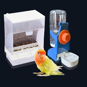 PINVNBY No-Mess Bird Feeder Parrot Automatic Feeder Seed Food Container Perch Cage Accessories for Budgerigar Canary Cockatiel Finch Parakeet Green Cheek Conures Parrotlets Lovebirds