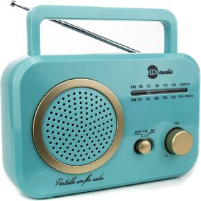 HDi Audio Radio Teal/Silver Premium Home Vintage Portable Retro Radio Classic AM/FM Radio with Built in Speakers + Headphone Jack