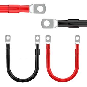 Made in The USA 2 AWG 2 Gauges Red + Black Battery Inverter Cables Battery Inverter Cables with 3/8 Inch Lugs on Both End for Solar, RV, Car, Boat, Auto, Marine (1FT)