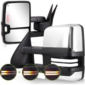 Switchback Towing Mirrors for 2003-2007 Chevy Silverado Tow Mirrors GMC Sierra Side Mirrors with Dynamic Turn Signal&Running Light Backup Lamp Power Heated Extendable Pair Set(Paint Black)
