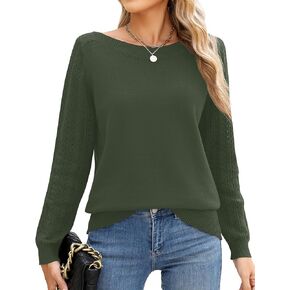 LOMON Women's Light Sweater Long Sleeve Knit Pullover Boat Neck Casual 2024 Winter Fitted Sweater