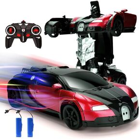Remote Control Car for 4 5 6 7 8-13 Year Old Kids, Exciting Transform Robot RC Car with One-Button Deformation & 360 Speed Drifting, New Year Birthday for Boys/Girls (Red)