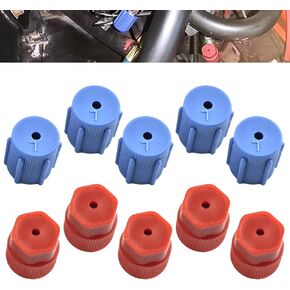 10 PCS Car ABS Top with Marking A/C Port Sealing Cap, 0.78" x 0.63" 0.53" ID Low Pressure Cap + 0.78" x 0.76" 0.65" ID High Pressure Cap A/C Compressor Port Cap, Retrofit Parts (Blue & Red)