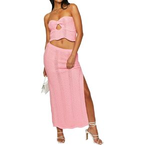 إمرأة 2 قطعة وتتسابق تنورة مجموعة متماسكة أنبوب المحاصيل الأعلى عالية الشق Bodycon ماكسي فستان Y2K الخروج عطلة مجموعة in Kuwait