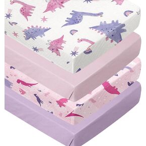 4 Pack Bees Crib Sheets for Girls Breathable Fitted Standard Crib Sheets Crib Sheets Girl for Standard Crib Mattress Baby Gift Set