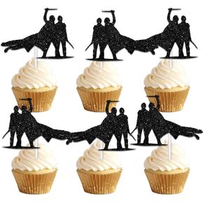 Black Glitter Silhouette Men Dessert Cupcake Topper Cheer to Adventure Movie Theme Decorations Men Boys Happy Birthday Party Decor Supplies set 18pcs