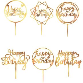 Happy Birthday Cake Toppers Gold, 18 Pcs Gold Happy Birthday Cake Topper, Acrylic Cake Decoration, Double-Sided Glitter of Birthday Cake Topper for Children or Adults