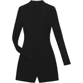 SOLY HUX Women's Long Sleeve Mock Neck Romper Ribbed Knit Skinny Shorts Jumpsuits