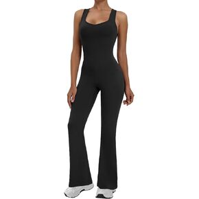 Flare Yoga Jumpsuit for Women Sweetheart Neckline Tank Top Full Length Bodycon One Piece Casual Unitard Playsuit