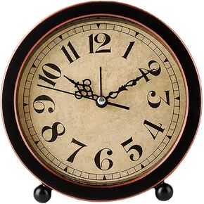 Rehomy Vintage Analog Alarm Clock, 5. 3 inch Small Silent Desk Clock, Battery Operated for Table, Bedroom, Bedside, Living Room, Room Decor ()