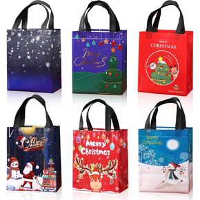 yingzi 12PCS Christmas Gift Bag, Christmas Tote Bag Reusable, Candy Bag, Multi-Functional Non-Woven Christmas Bag Gift Packaging Shopping, Christmas Party Supplies, 7.8"×4"×10.2"