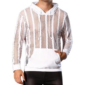 Lars Amadeus Mesh Hoodies for Men's Long Sleeves See Through Shirts Sheer Mesh Tops