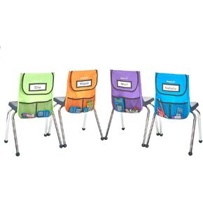 منظم كرسي الفصل الدراسي من EAI Education NeatSeat صغير | بطاقة اسم كبيرة الحجم، جيوب داخلية مزدوجة، واحد من كل لون: أزرق، ليموني، برتقالي، أرجواني، ارتفاع 40.64 سم × عرض 30.48 سم مع وصلة مجمعة 1 1/4 بوصة، مجموعة من 4 قطع