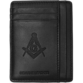 Treasure Gurus Minimalist Masonic Money Holder Mens Slim Leather Credit Card Wallet Mason Lodge Officer Gift