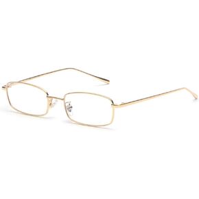 kachawoo Rectangle Eyeglasses Optical Men Metal Small Frame Glasses Frame Women Unisex (gold with clear)