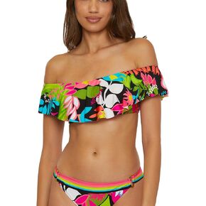 Trina Turk Tiki Ruffle Bandeau Bikini Top, Off Shoulder, Floral Print, Swimwear Separates for Women