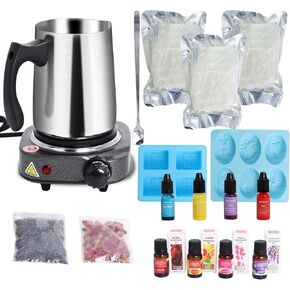 Ketofa Soap Making Kit with Electronic Hot Plate, DIY Soap Making Supplies for Adults and Beginners, Including Silicon Soap Mold, 1.65 lb Glycerin Soap Base, Essential Oils and Liquid Dyes
