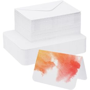 PATIKIL 50 Sets Pure Cotton Watercolor Cards 140lb/300 GSM Postcards Rounded Corners with Envelopes for Art Painting Creative Thank Notes, 4x6 Inch Foldable Size