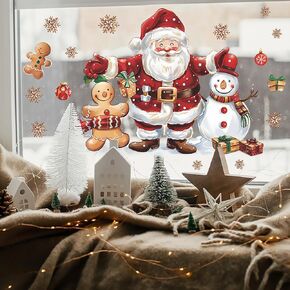 Christmas Window Clings Santa Claus Window Stickers for Glass Removable Snowman Gingerbread Man Christmas Window Decorations for Office Home School Christmas Party Kid Room Bedroom Window Decor