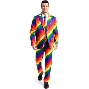 Men's 3-Piece Pride Rainbow Suits, Two Button Jacket & Pants & Tie in Kuwait