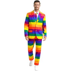 Men's 3-Piece Pride Rainbow Suits, Two Button Jacket & Pants & Tie