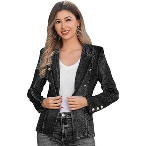 Denim Blazer Suit for Women Casual Jacket Button Down Early Spring Fall Work Office Business Blazer
