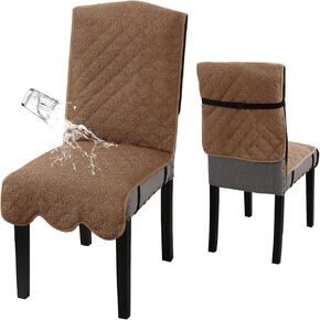 H.VERSAILTEX 100% Waterproof Dining Chair Covers Teddy Fleece Chair Cover for Dining Room Set of 6 Parson Chair Slipcovers Chair Protectors Covers, Grey