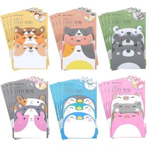 cobee 24 Pack 1080 Sheets Cute Sticky Notes, Kawaii Animal Self-Stick Note Pads Cartoon Markers Flags Cute Stationary Note Pads Small Office Gift for Students Home 2.4 x 1.8 in