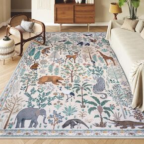 OJIA Jungle Print Washable Area Rugs 5x7, Soft Modern Rugs for Living Room Ultra-Thin Non-Shedding Bedroom Rug, Stain Resistant Neutral Area Rug Large Carpet for Dining Room Kids Nursery Playroom