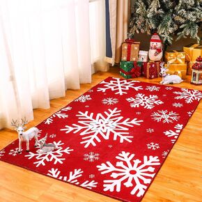 Christmas Area Rug Xmas Snowflake Washable Non Slip Rug, Red White Xmas Winter Door Mat Holiday Decor Carpet for Living Room Bedroom Dining Room Kitchen Bathroom Hallway (3 x 5 Feet) in Kuwait