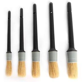 AUTO CARE Natural Boar Hair Detail Brush (Set of 5),Premium Detail Brushes for Engines, Wheels, Interior, Leather, Trim,Air Vents, Emblems