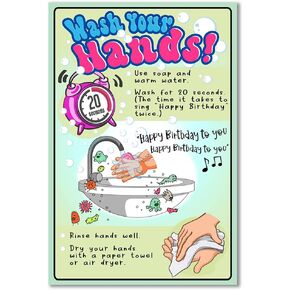 ADOGEO Wash Your Hands Poster, Fun and Educational, Multi-color Cartoon, Unisex, Rectangular, 12 x 18 Inch, Bathroom, Office, School Nurse, Kids, Hand Hygiene Education