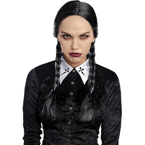 Dreamgirl Womens Wednesdays Double Braided Wig Costume, Adult Halloween Costume Accessory, Black